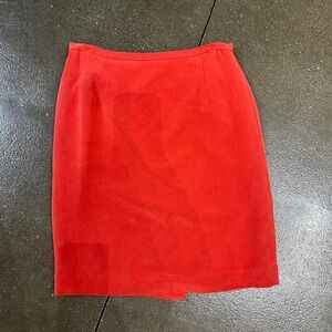 Vintage Travis Ayers Orange Red Side Slit 100% Silk Size 10 Pencil Skirt